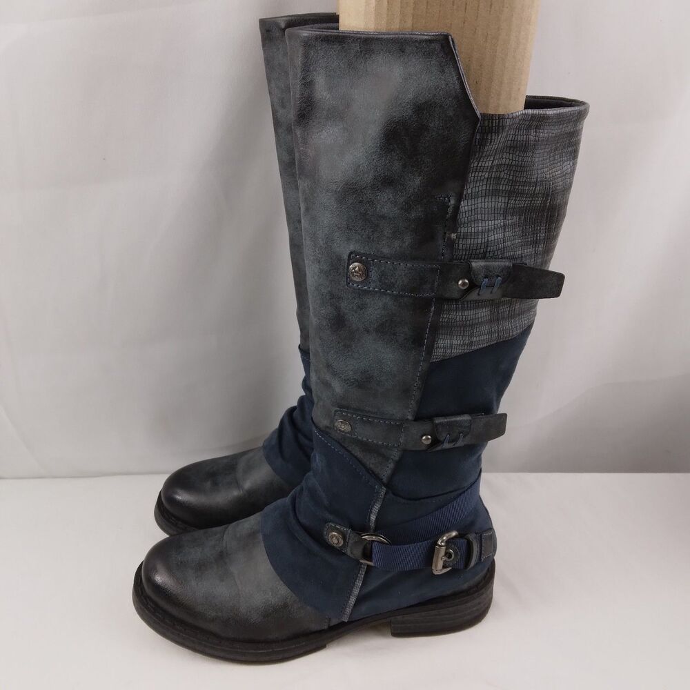 Rieker 92284-45 Franka Gray Blue Buckle Knee-High Boots Steampunk Size EU 37 6 - Picture 6 of 16